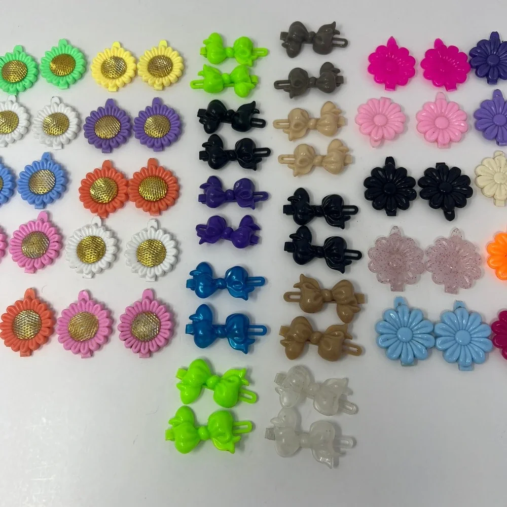 Kids Plastic Hair Barrettes Lot 60 Pc Sunflower Daisy Bow Clips Cute Accessories
